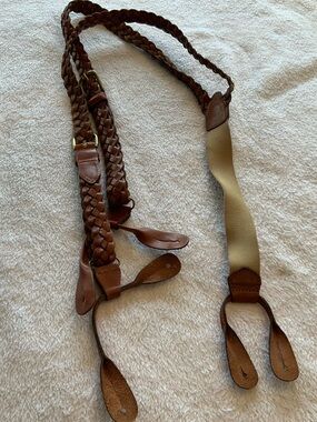 Brown Braided Leather Button-On Suspenders. SKU 3005